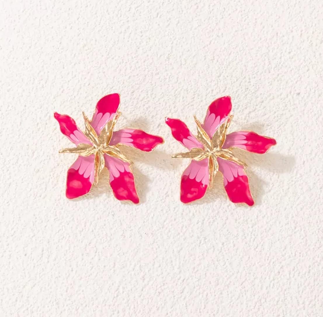 Pink Multi Leaves Floral Stud Earrings