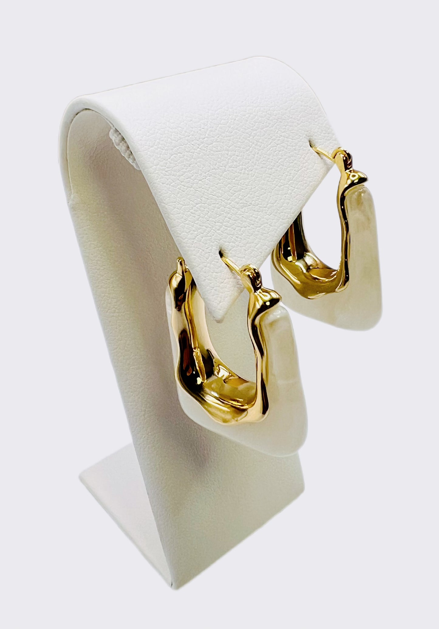 White Pillar Gold Plated Huggie Earrings