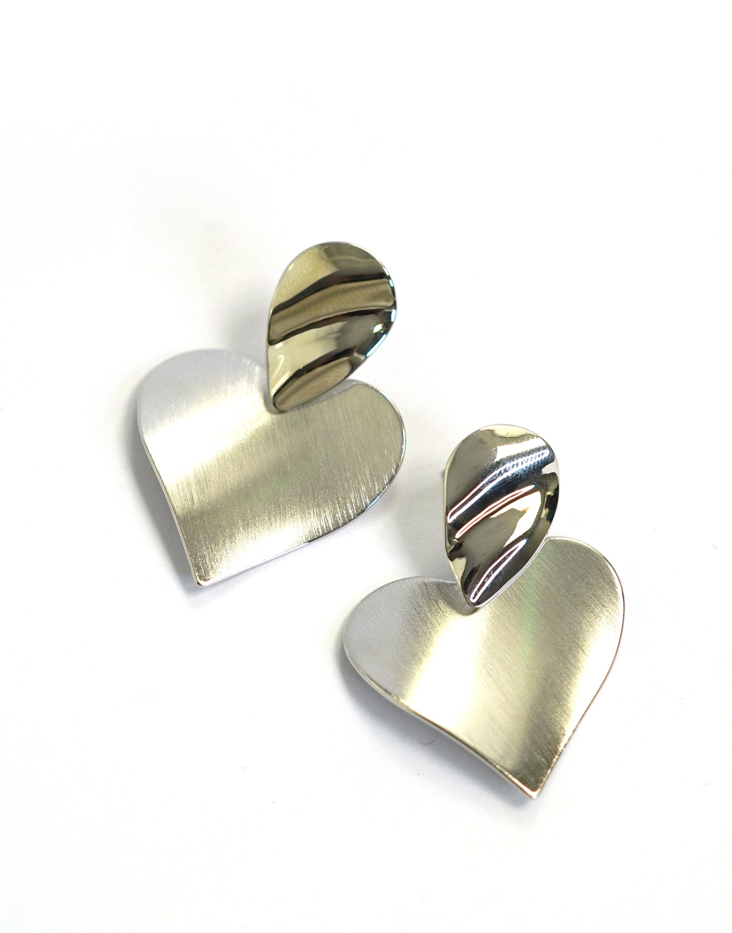 Dented Heart Black and Silver Drop Earrings