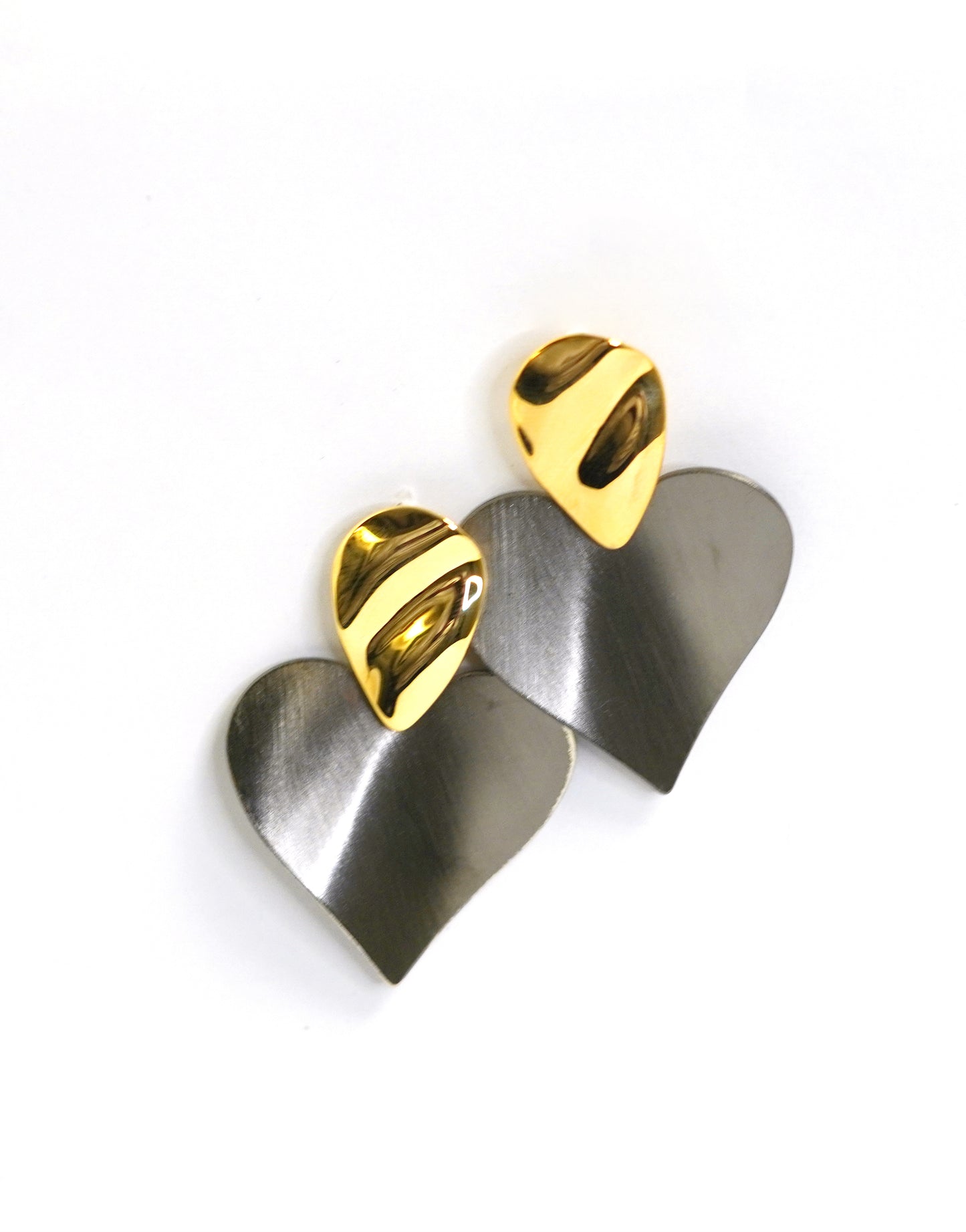 Dented Heart Black and Silver Drop Earrings