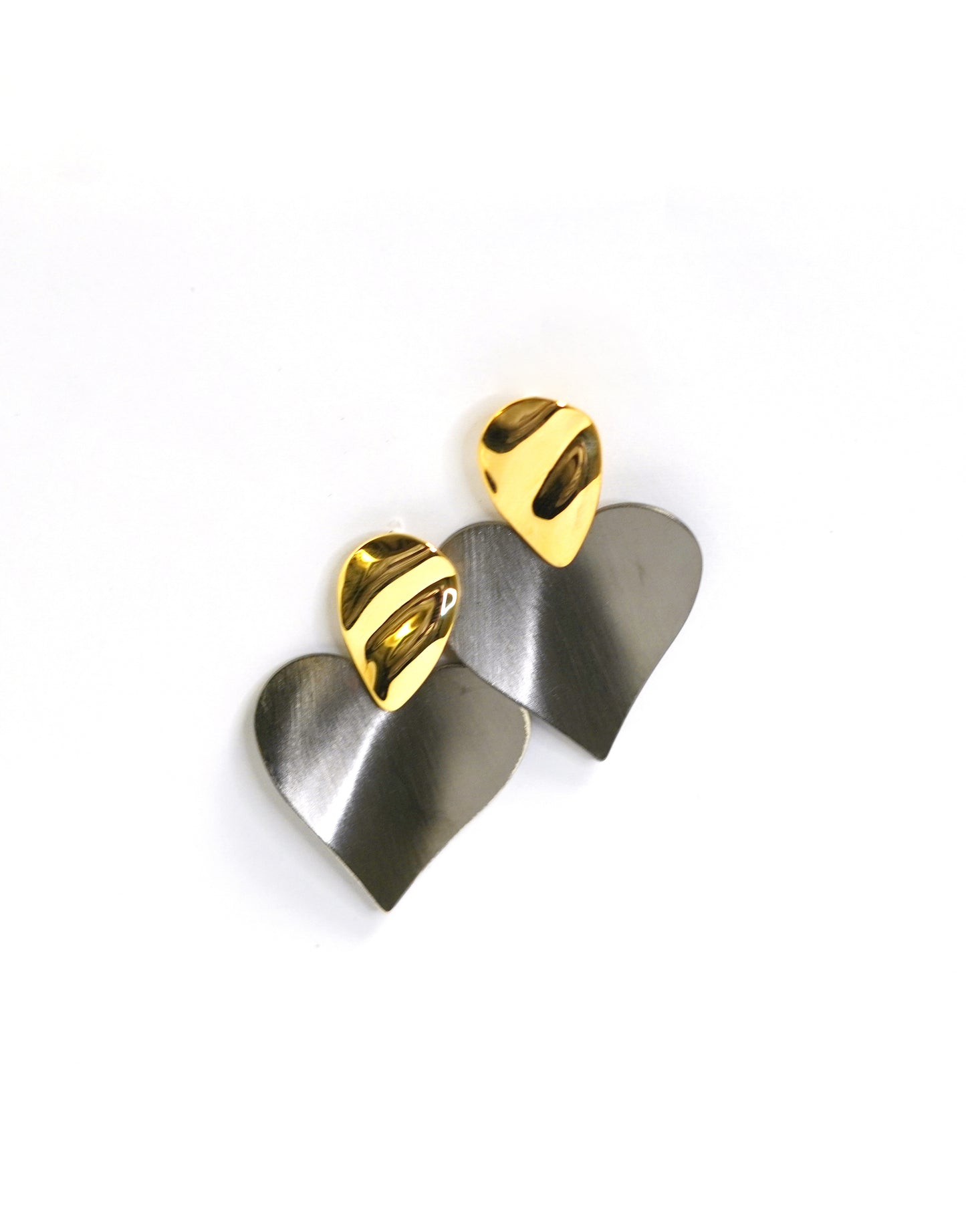 Dented Heart Black and Silver Drop Earrings