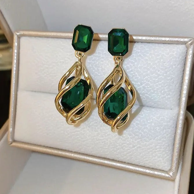 Green Multi Shapes Gold Drop Earrings