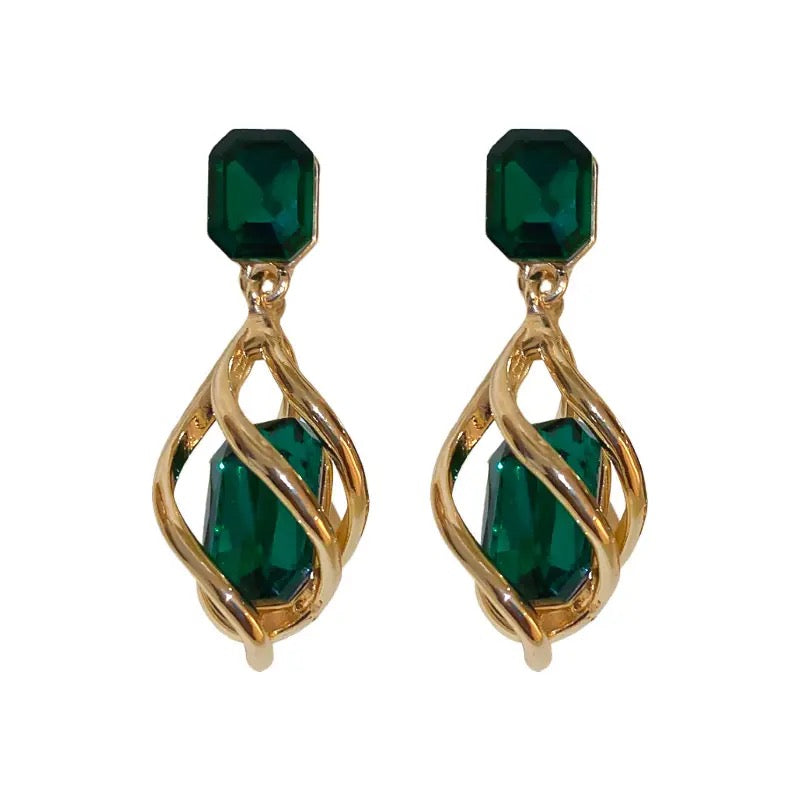 Green Multi Shapes Gold Drop Earrings