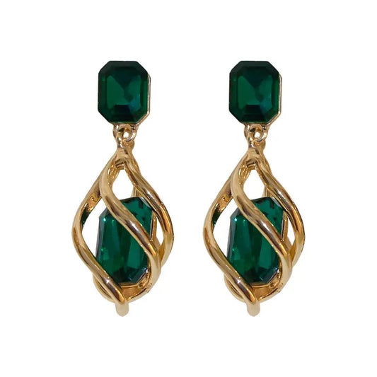Green Multi Shapes Gold Drop Earrings