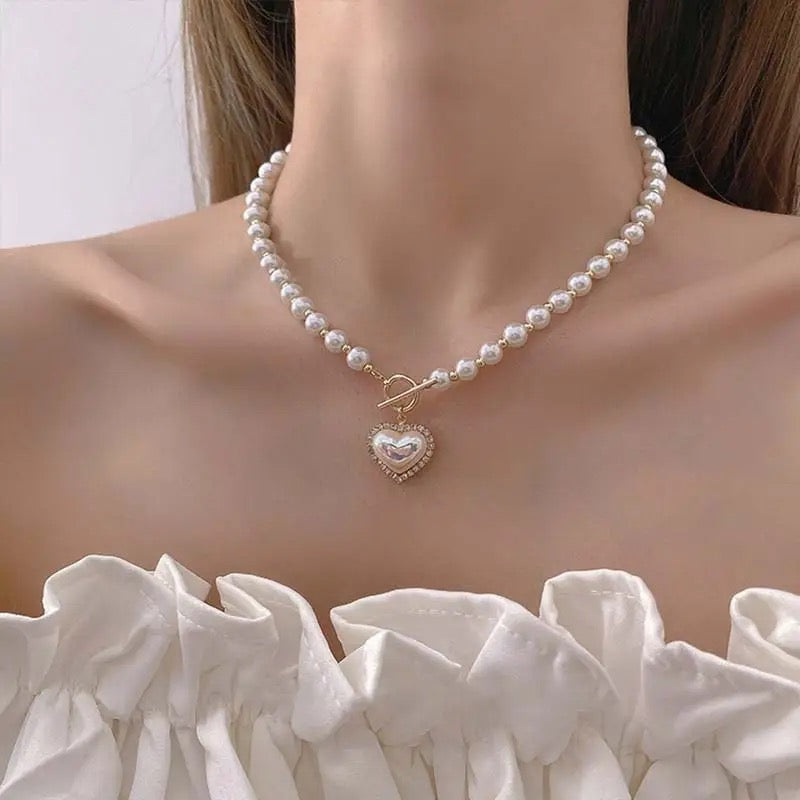 White Love Pearl Beaded Pendant Necklace