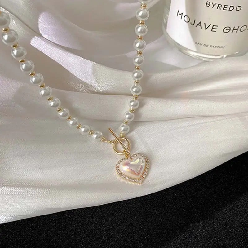 White Love Pearl Beaded Pendant Necklace