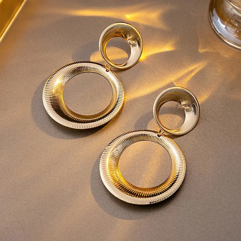 Gold Dual Open Circle Drop Earrings