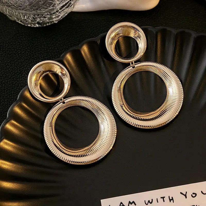 Gold Dual Open Circle Drop Earrings