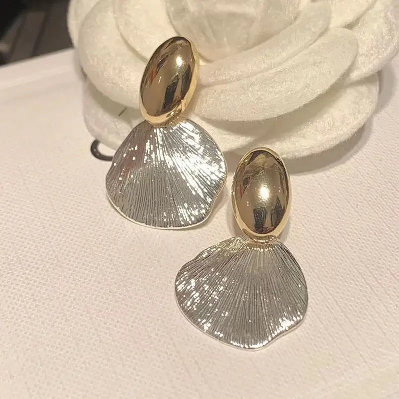 Parallel leaves gold drop earrings with 925 sterling silver post