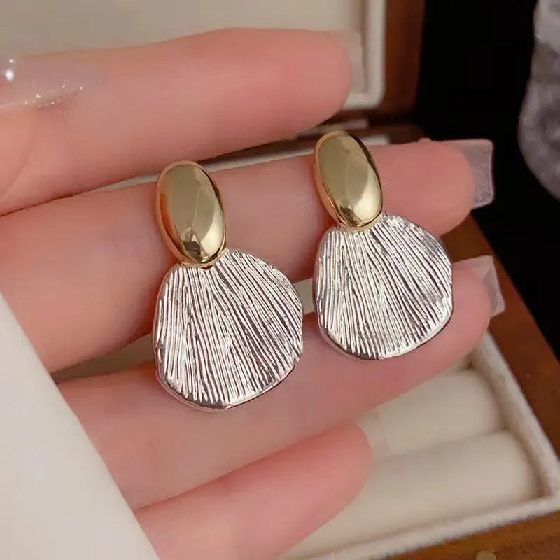 Parallel leaves gold drop earrings with 925 sterling silver post