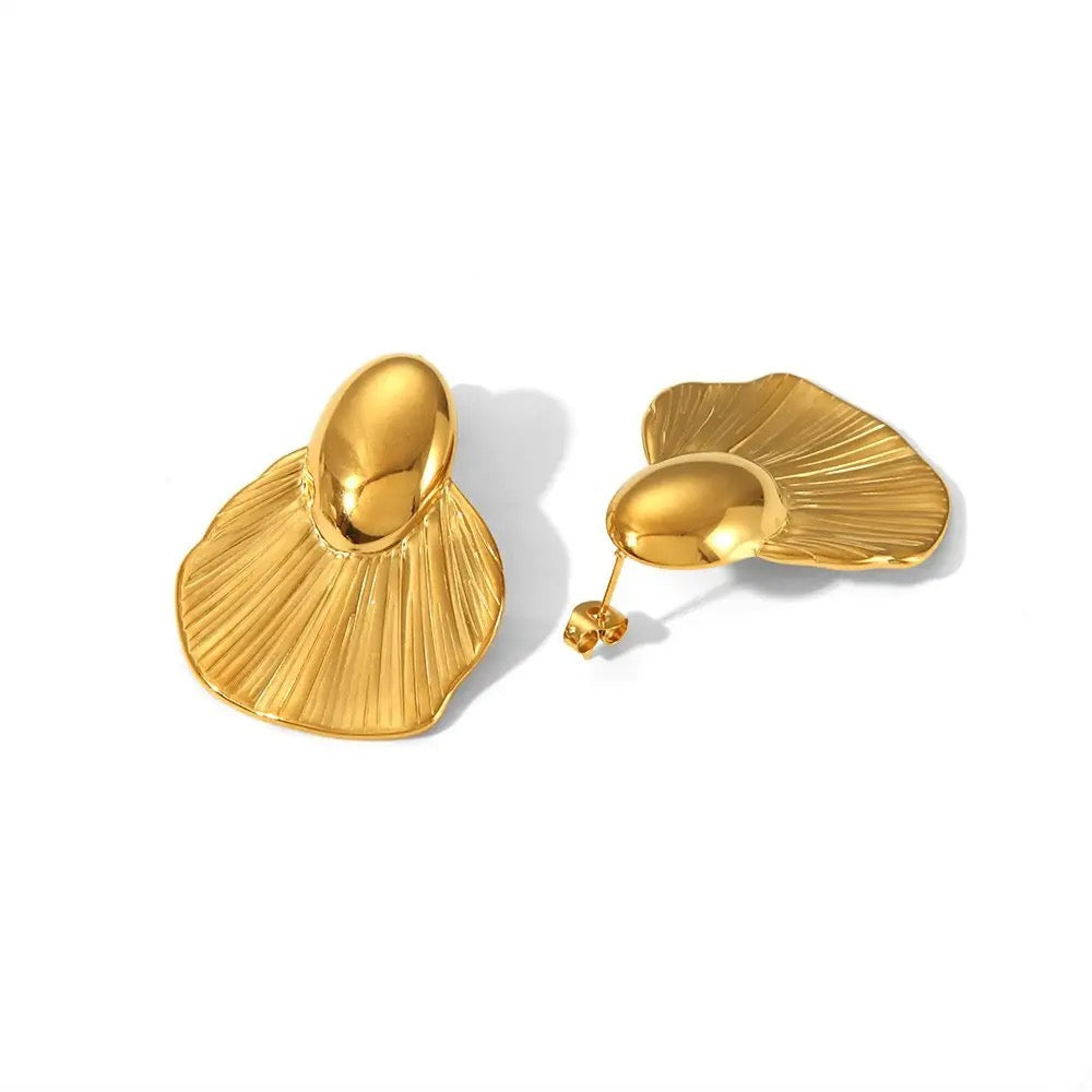 Gold Parallel Wavy Stud Earrings with 925 Sterling Silver Post