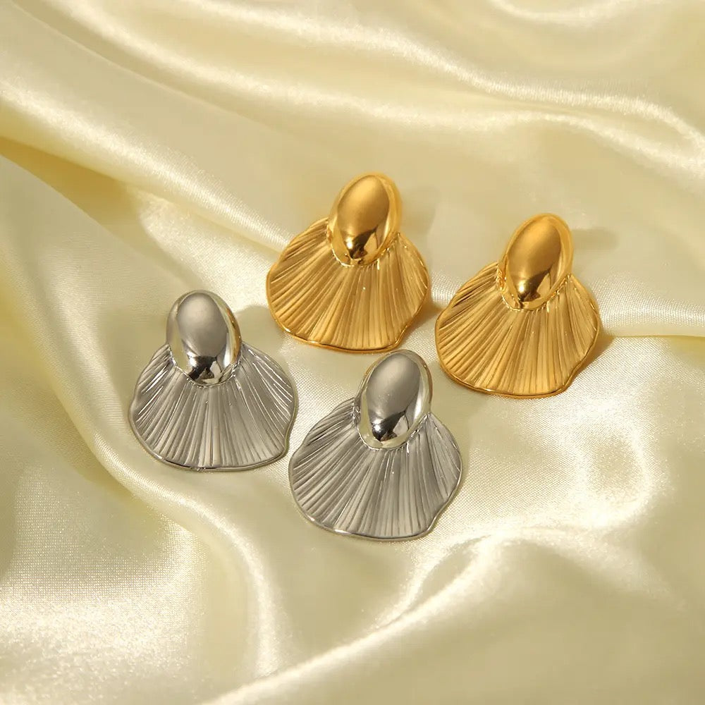 Gold Parallel Wavy Stud Earrings with 925 Sterling Silver Post