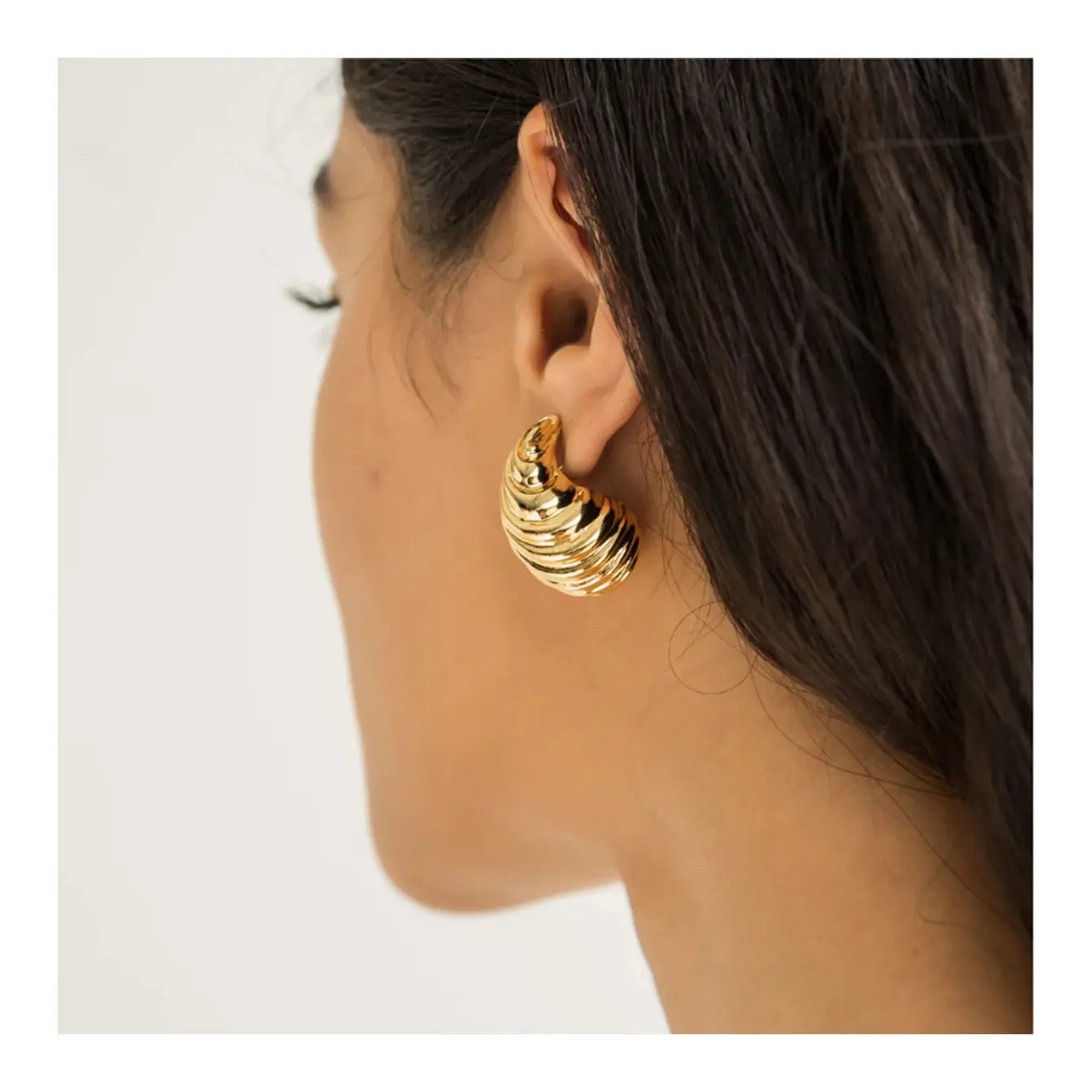 Gold Water Drop Wavy Huggie Earrings with 925 Sterling Silver Post