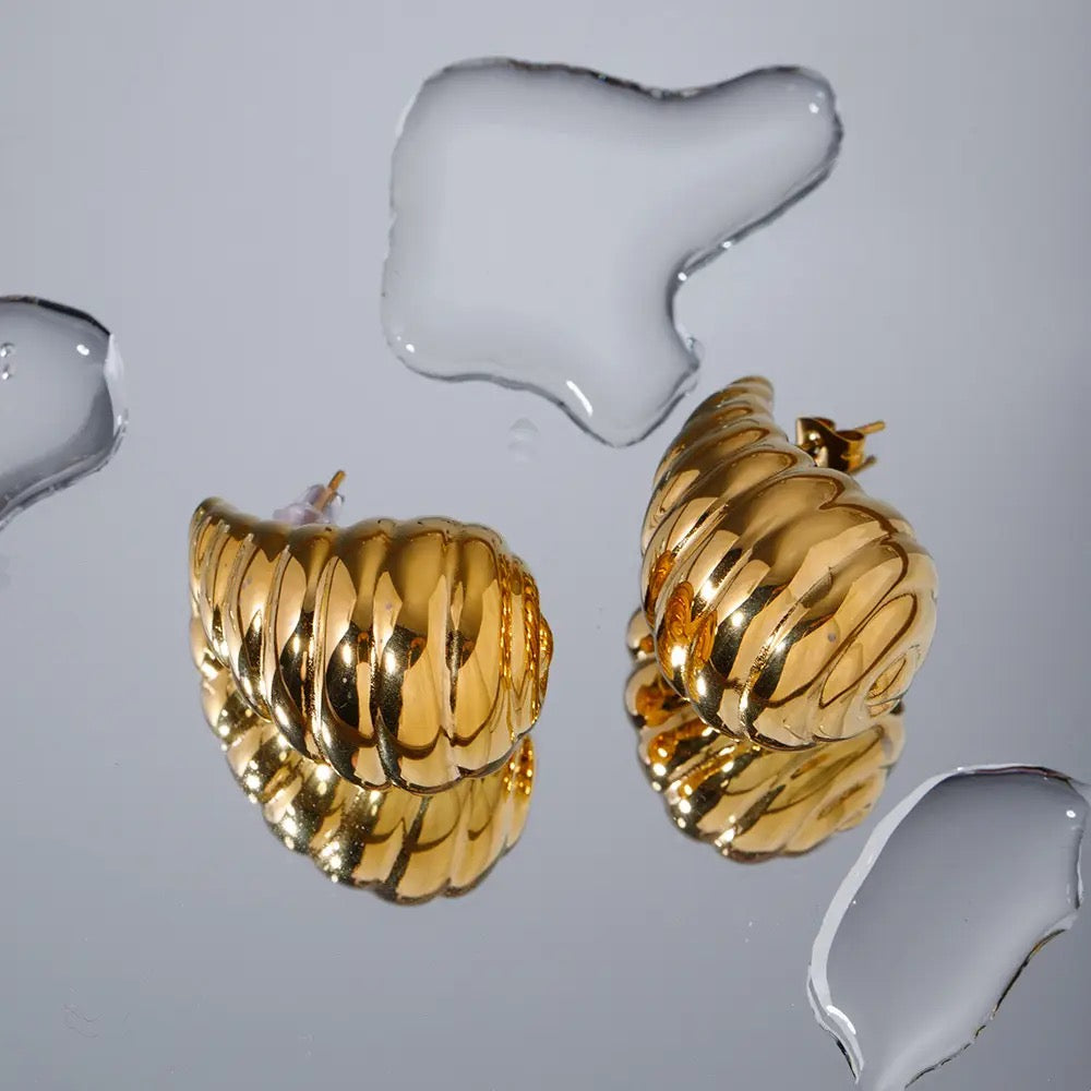 Gold Water Drop Wavy Huggie Earrings with 925 Sterling Silver Post