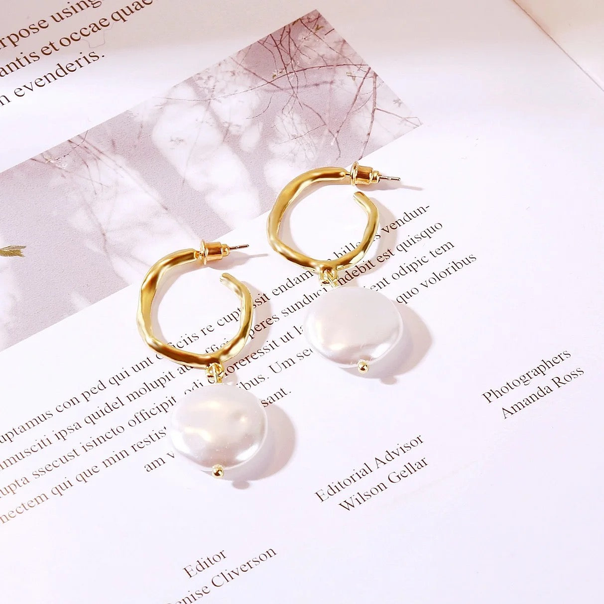 White Pearl Multi Shape Gold Drop Earrings