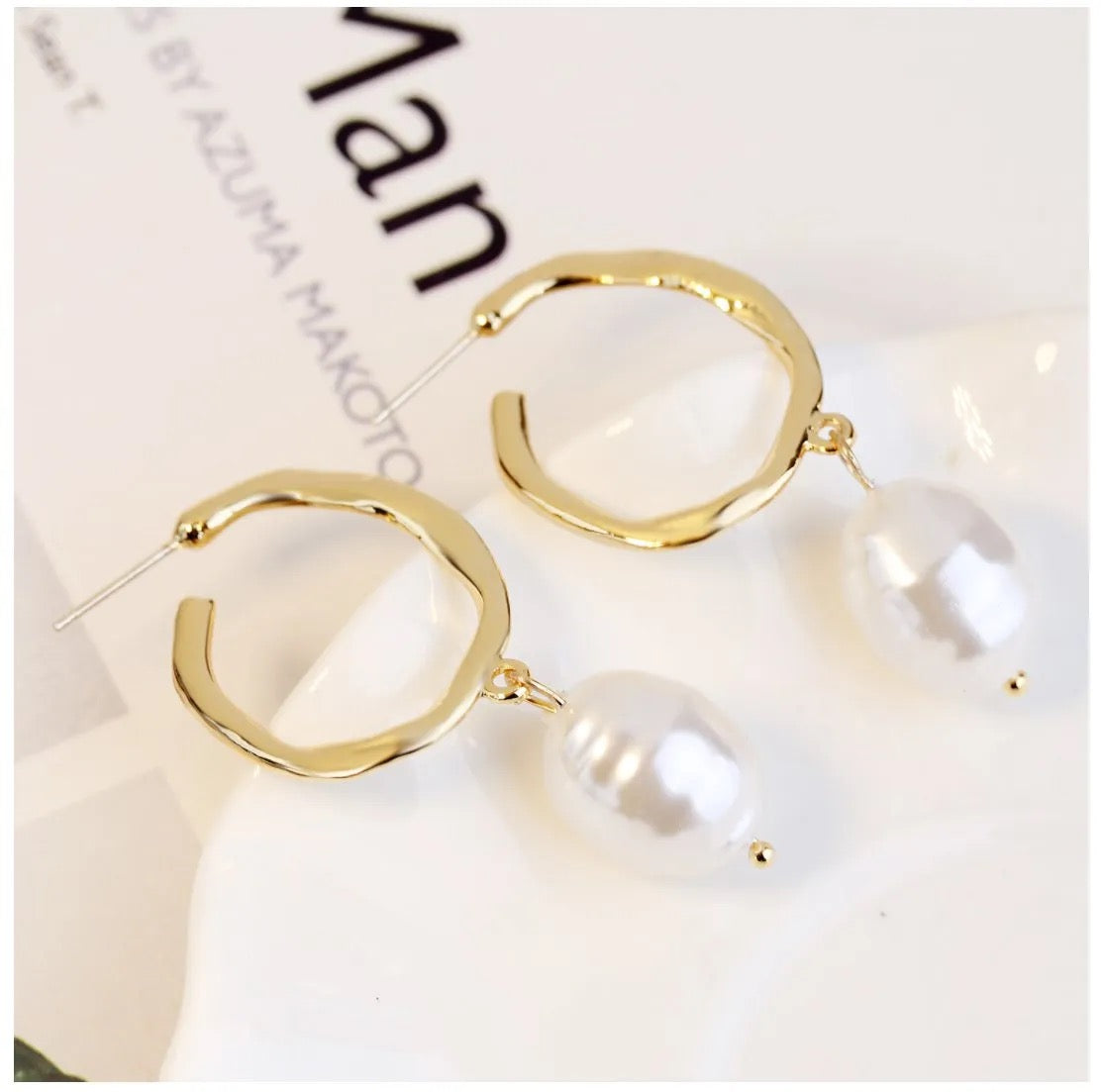 White Pearl Multi Shape Gold Drop Earrings