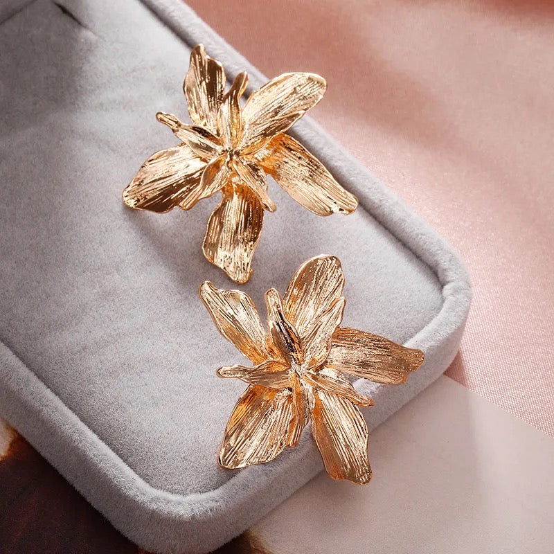 Gold Multi Leaves Floral Stud Earrings