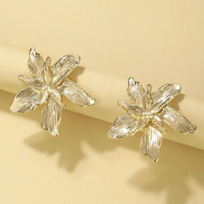 Gold Multi Leaves Floral Stud Earrings