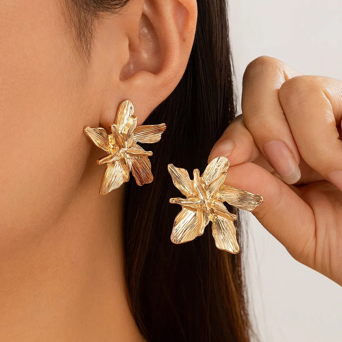 Gold Multi Leaves Floral Stud Earrings