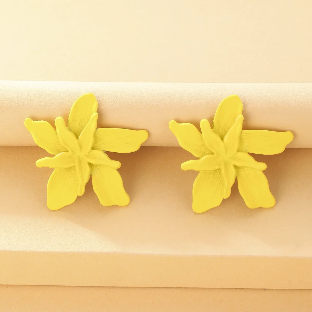 Yellow Multi Leaves Floral Stud Earrings
