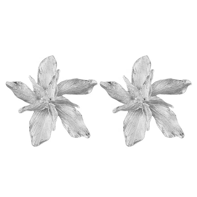 Silver Multi Leaves Floral Stud Earrings