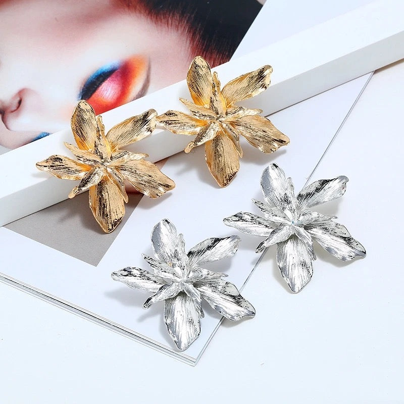 Silver Multi Leaves Floral Stud Earrings