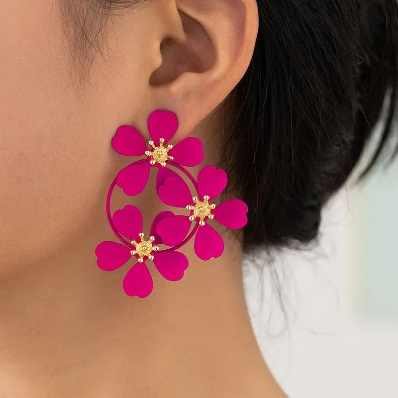 Vintage PinkThree Fllower Drop Earring