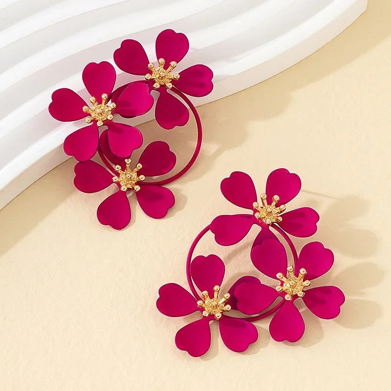 Vintage PinkThree Fllower Drop Earring