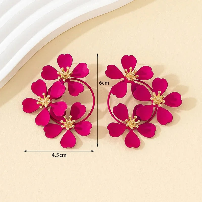 Vintage PinkThree Fllower Drop Earring