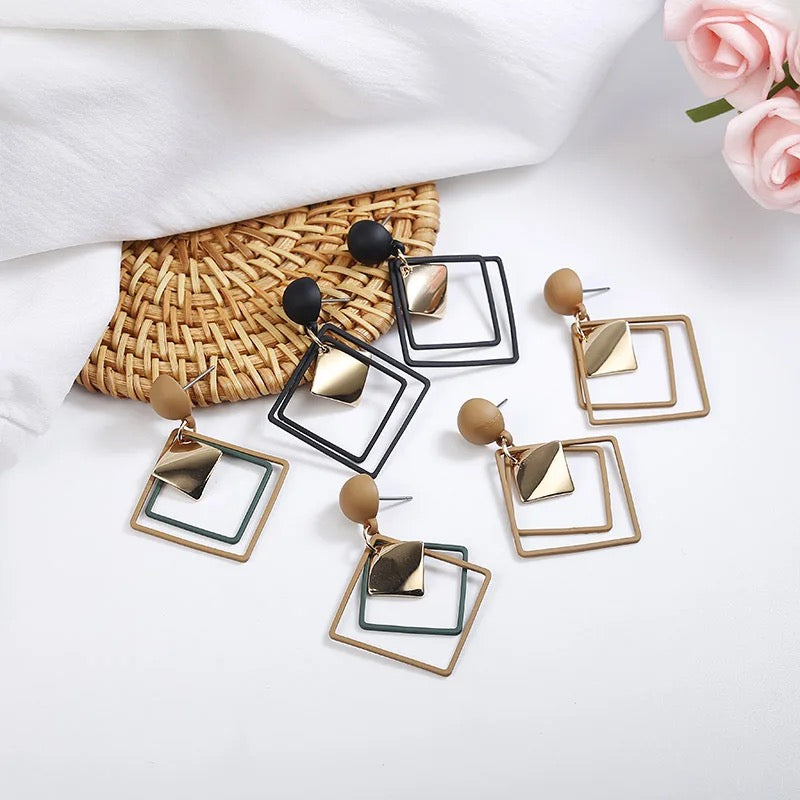 Multi Color Open Square Drop Earrings