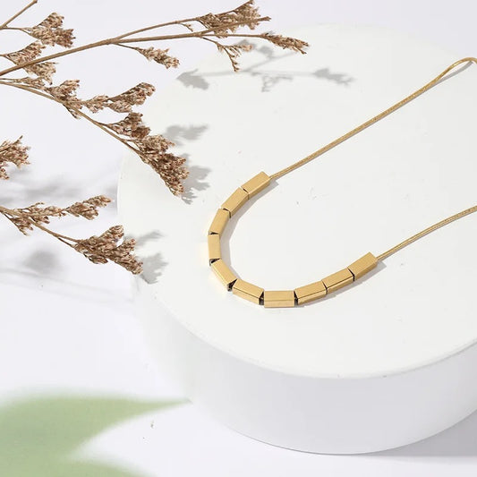 Gold Plated Block Beads Pendant Necklace