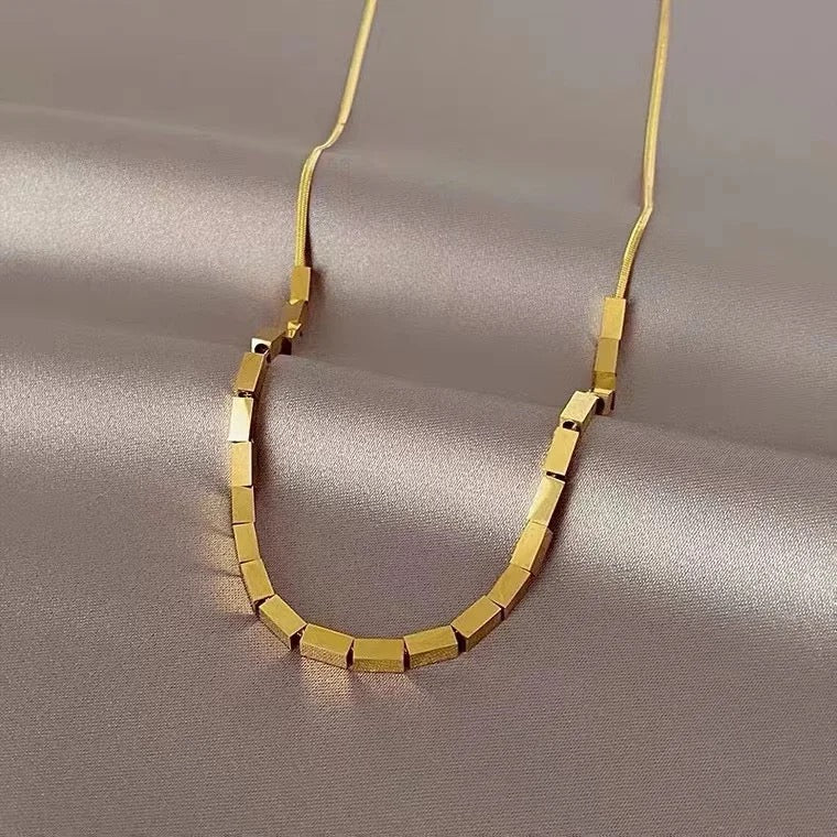 Gold Plated Block Beads Pendant Necklace