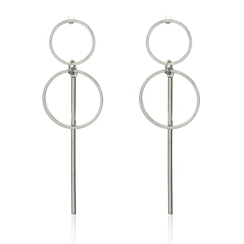 Silver Korean Retro popular Long Pendant Circle Tessel Drop Earring