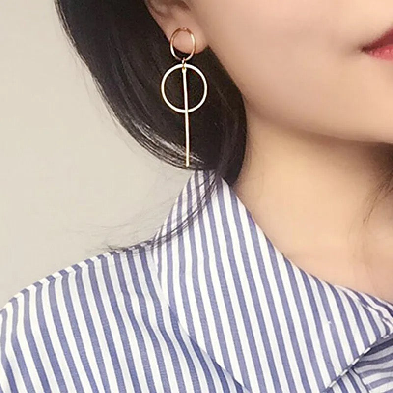 Silver Korean Retro popular Long Pendant Circle Tessel Drop Earring