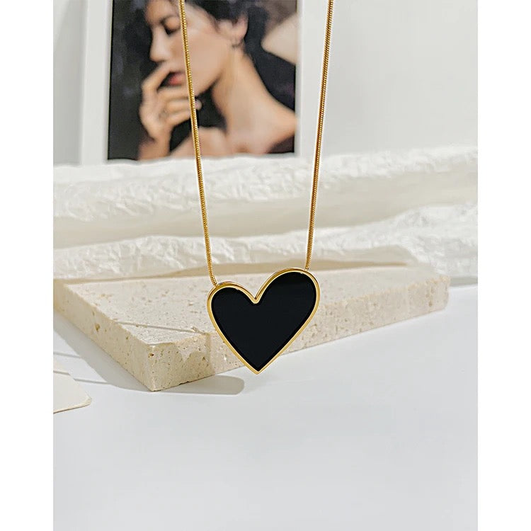 Gold Plated Black Pure Heart Pendant Necklace