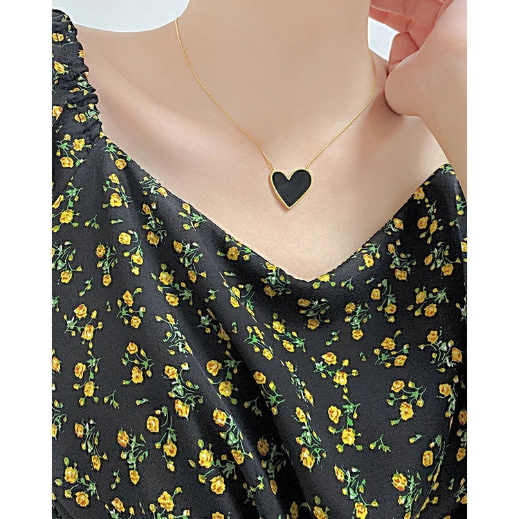 Gold Plated Black Pure Heart Pendant Necklace