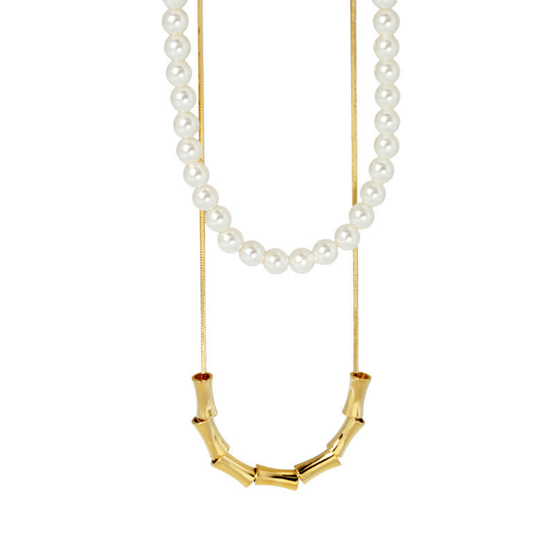 Pearl and Gold Block Chain Fusion Necklace