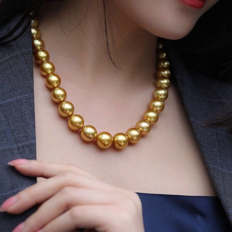 Shiny Gold Pearl Necklace
