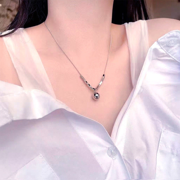 Silver Square Beads Ball Locket Necklace