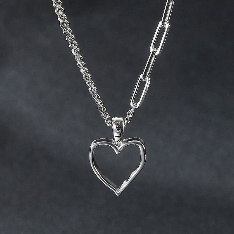 Open Heart Pendant Linked Chain Necklace