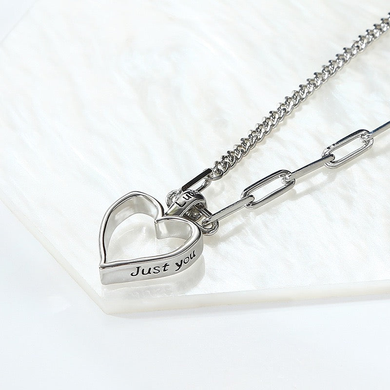 Open Heart Pendant Linked Chain Necklace