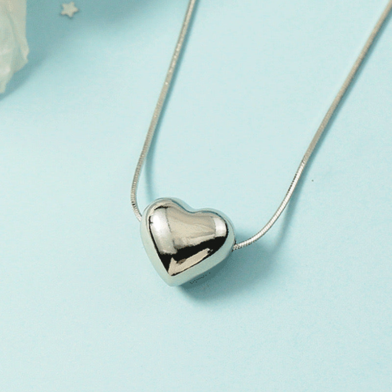 Silver Chunky Heart Pendant Necklace