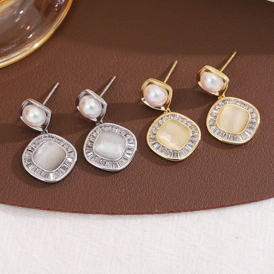 Pearl Stone Zircon Layered Silver Drops