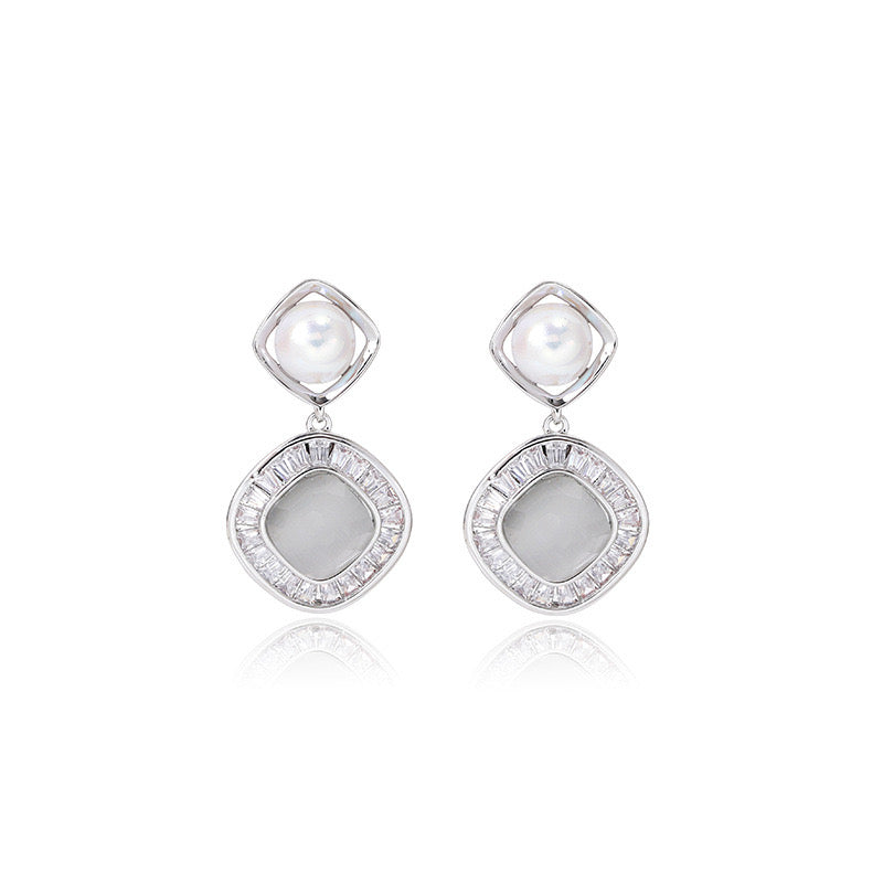 Pearl Stone Zircon Layered Silver Drops