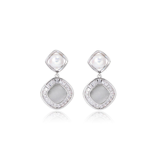 Pearl Stone Zircon Layered Silver Drops