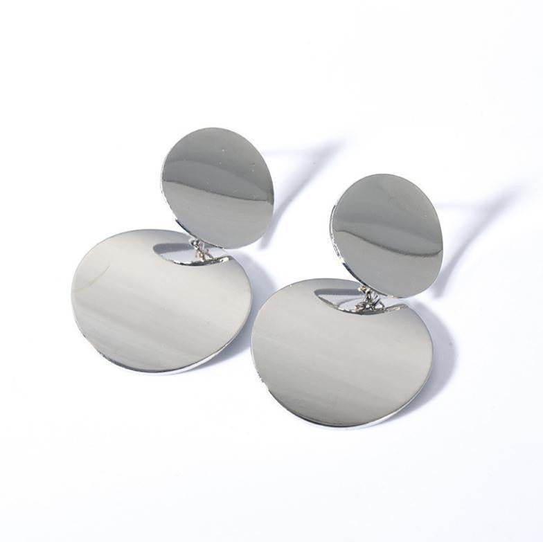 Solid Double Disc Drop Earrings