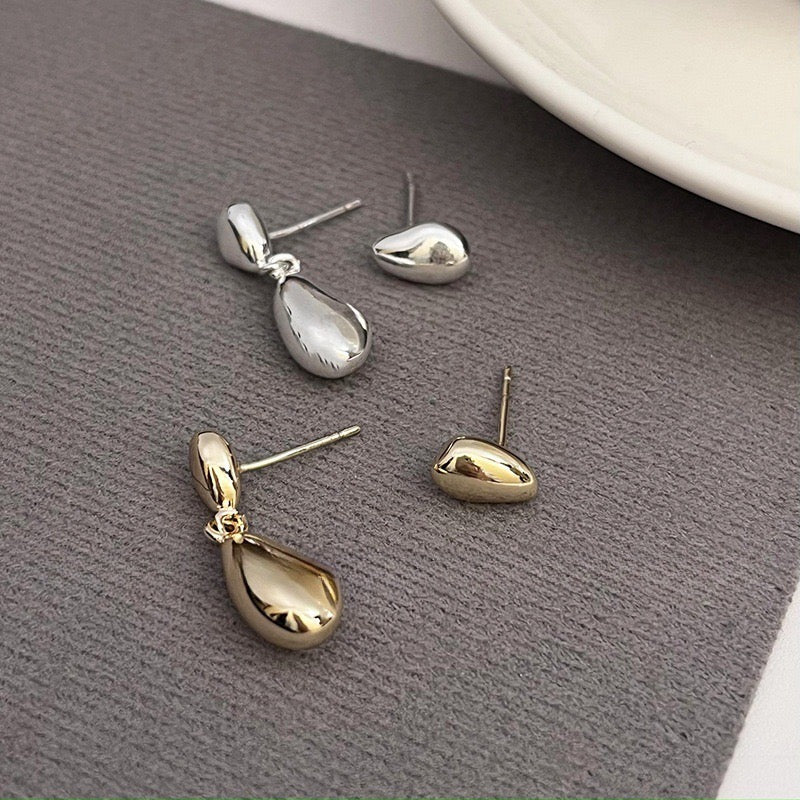 Solid Rain Drops Gold and Silver Drop Earrings