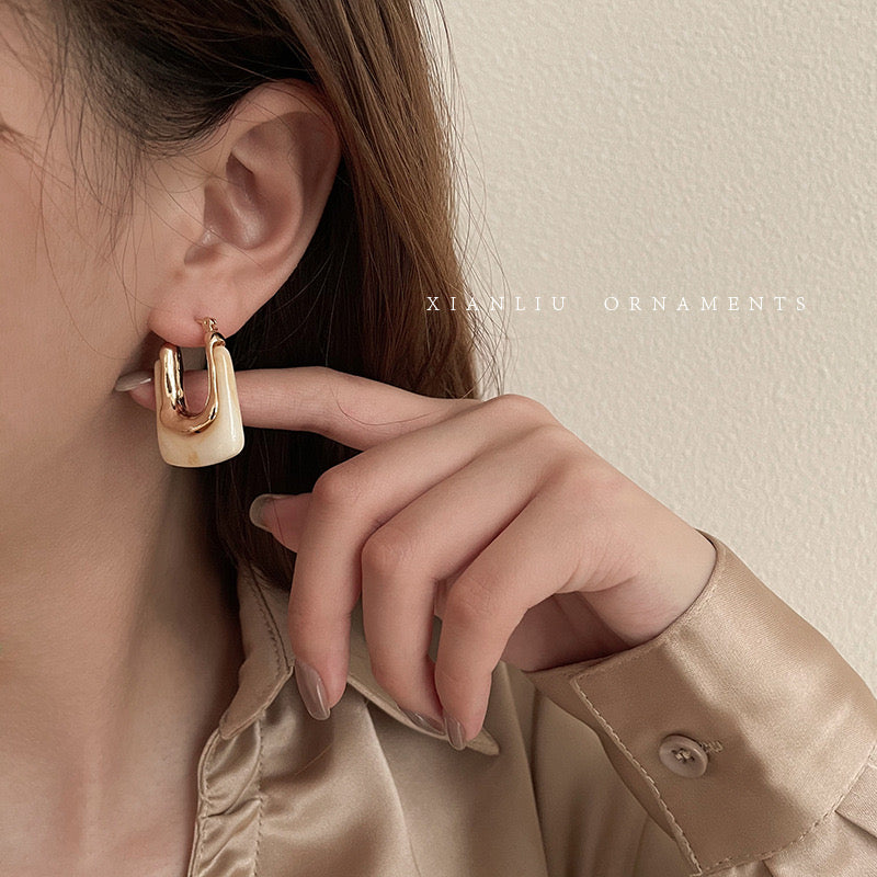 White Pillar Gold Plated Huggie Earrings