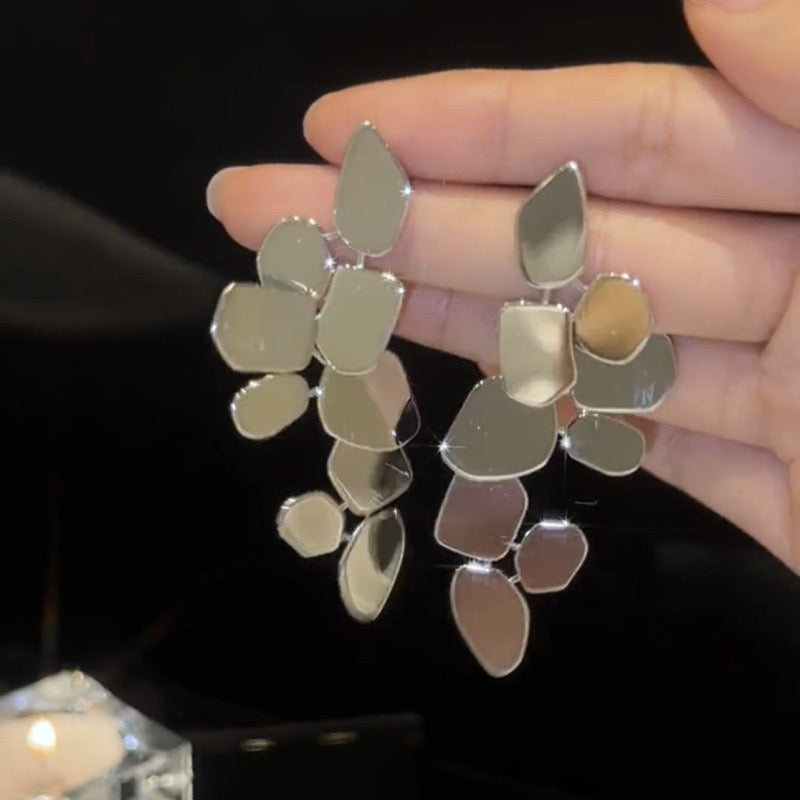 Silver Hanging Leaves Drop Earrings