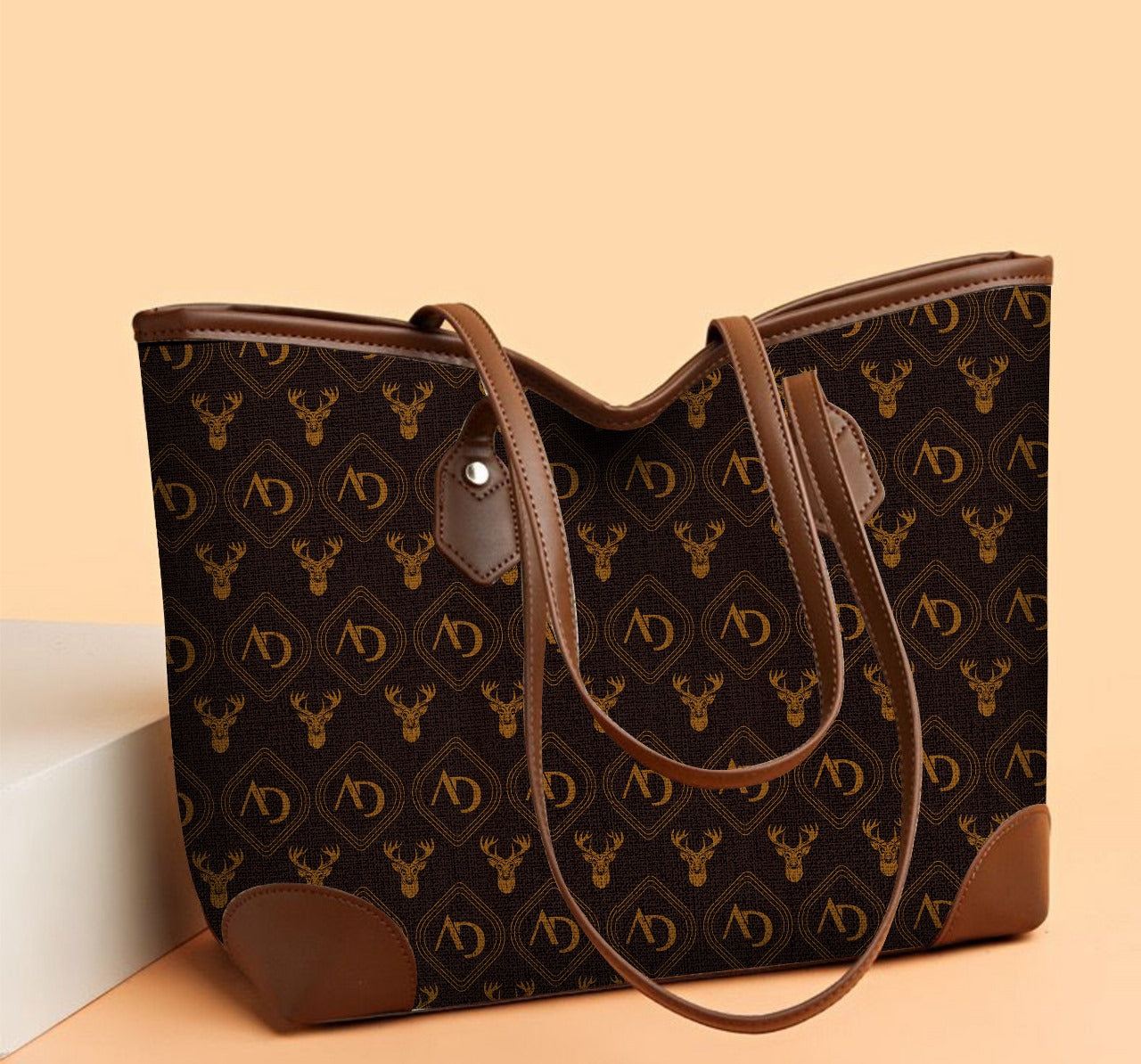 Leather Shopper Bag with Adorai Pattern